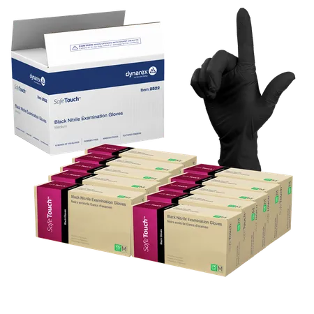 Glove Exam Nitrile N/S Medium, PF Black, 10 Bxs/Cs